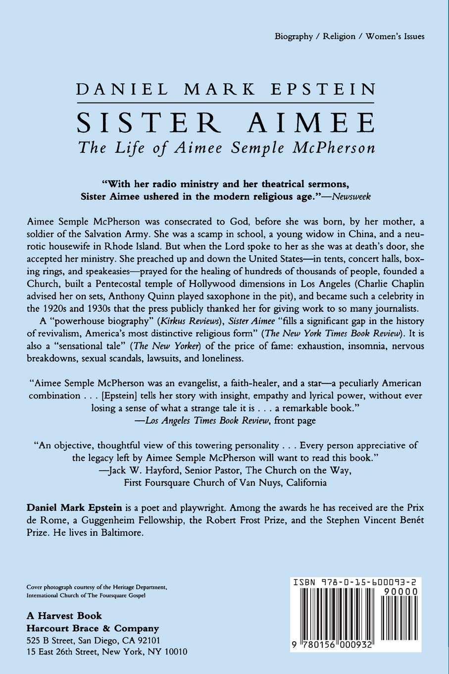 Amazon Com Sister Aimee The Life Of Aimee Semple Mcpherson Epstein Daniel Mark Books