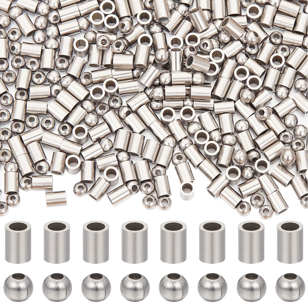 SUNNYCLUE 400pc Silver Stainless Steel Spacer Beads - 2 Styles (Tube & Round) - 3mm & 4x3x3mm - DIY Jewellery Making Accessories
