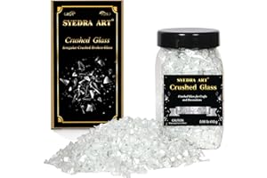 SYEDRA ART Syedra Crushed Glass for Crafts, Crushed High Luster Chips, Glitter Broken Glass Pieces, Bar, Vase, Garden Decoration, 3-6mm, 410G (White Crystal)