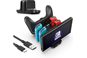 RHOTALL Switch Controller Charger for Nintendo Switch, OLED, Lite, 6 in 1 Joycon and Pro Controller Charging Dock Station, Controller Charging Stand with LED Indicator and Type C Charge Cable