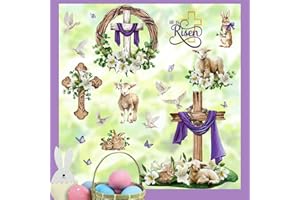 Yovkky 105 PCS He is Risen Easter Window Clings 9 Sheets, Religious Cross Bunny Rabbit Lamb Lily Flower Stickers Decals Decor, Floral Wreath Dove Butterfly Home Kitchen Decorations