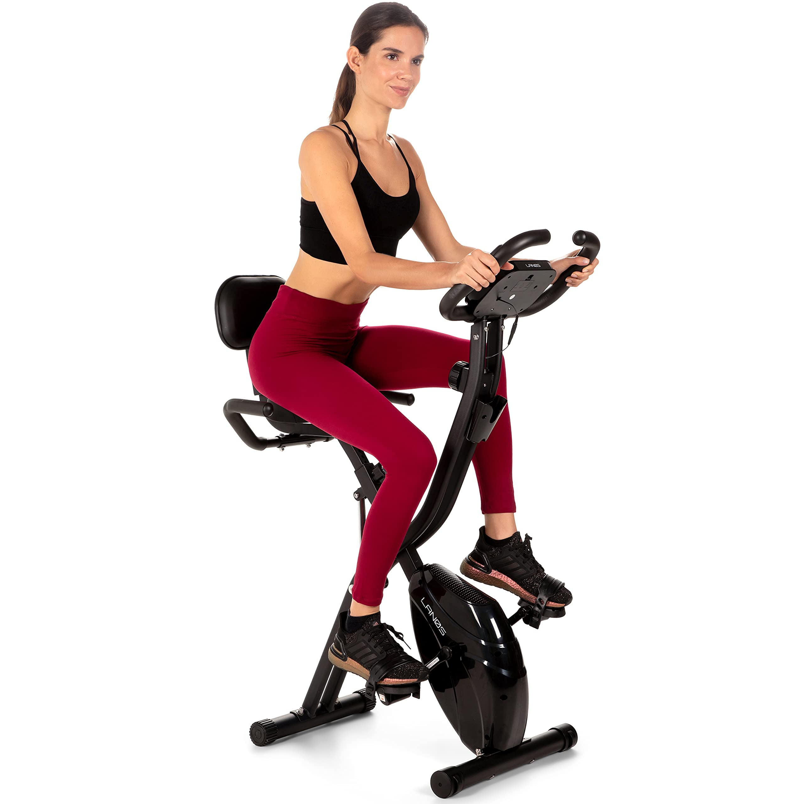 Lanos Folding Exercise Bike with 10-Level Adjustable Magnetic Resistance | Upright and Recumbent Foldable Stationary Bike is The Perfect Workout Bike for Home Use for Men, Women, and Seniors