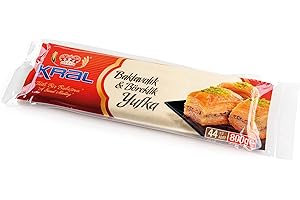 Kral Phyllo Dough for Baklava Borek, Turkish Yufka, Partially Pre Baked Very Thin Filo Pastry Dough Leaves, Fillo Pastry Dough Sheets, 1.75lb (800g) 44 pcs