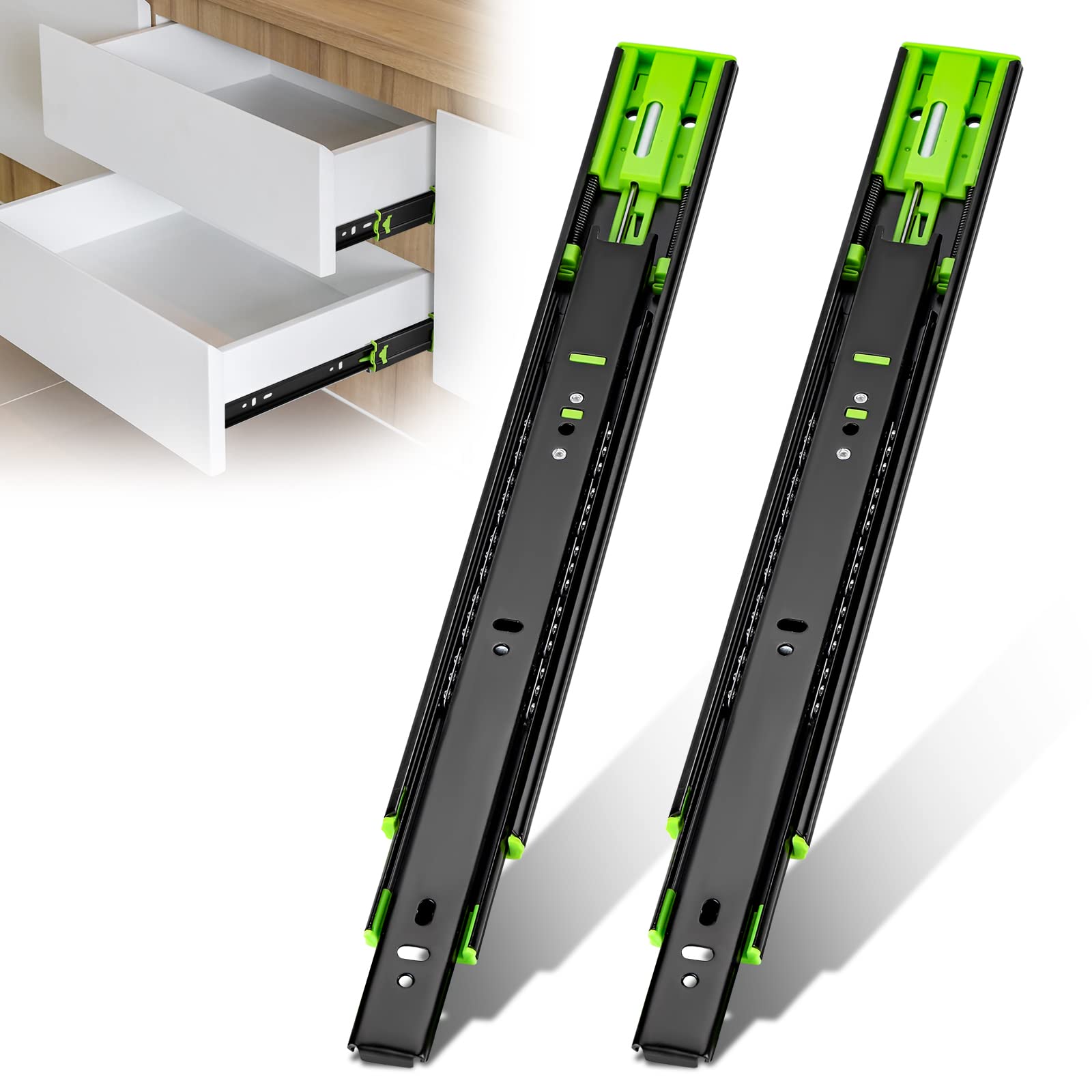 Drawer Slides Full Extension Drawer Runners 3 Folds Soft-Close Cabinet Slide Rails Thicker Stainless Steel Ball Bearing Slides Rails 350mm 1 Pair