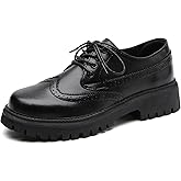IUY Womens Vintage Oxford Shoes Platform Lace-up Round Toe Patent Leather Brogues Casual Oxfords for Girls Ladies Women