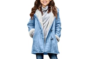 Ayolanni Girls Winter Coats Fuzzy Fleece Lined Jacket Youth Faux Suede Coat for Teen Winter Warm Hooded Outwear Kids Clothes