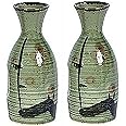 JapanBargain 2727, Sake Bottles Authentic Japanese Saki Carafe Sake Decanter, Light Green Plum Blossom, 9.5 oz, Made in Japan, Set of 2