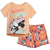 Disney Minnie Mouse T-Shirt and Twill Shorts Outfit Set Infant to Big Kid Sizes (12 Months - 10-12)
