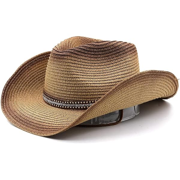 ref:6089 Chapeau country western paille couleur marron foncé homme
