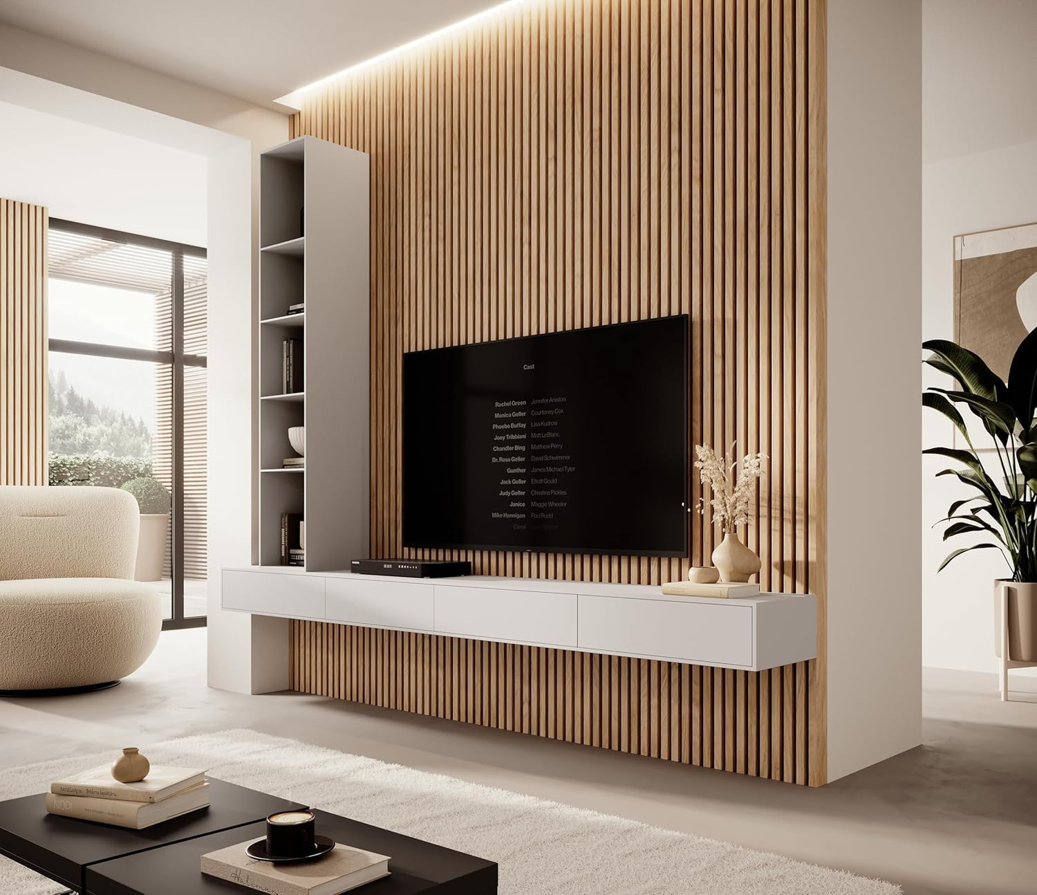 MEBANO. Akustikpaneele auf Schwarzplatte 2 Stücke x (26,5x240 cm) Wandpaneele Farbe: Eiche Artisan MDF Wandverkleidung Innen Moderne Lamellenwand Deko Wand 8