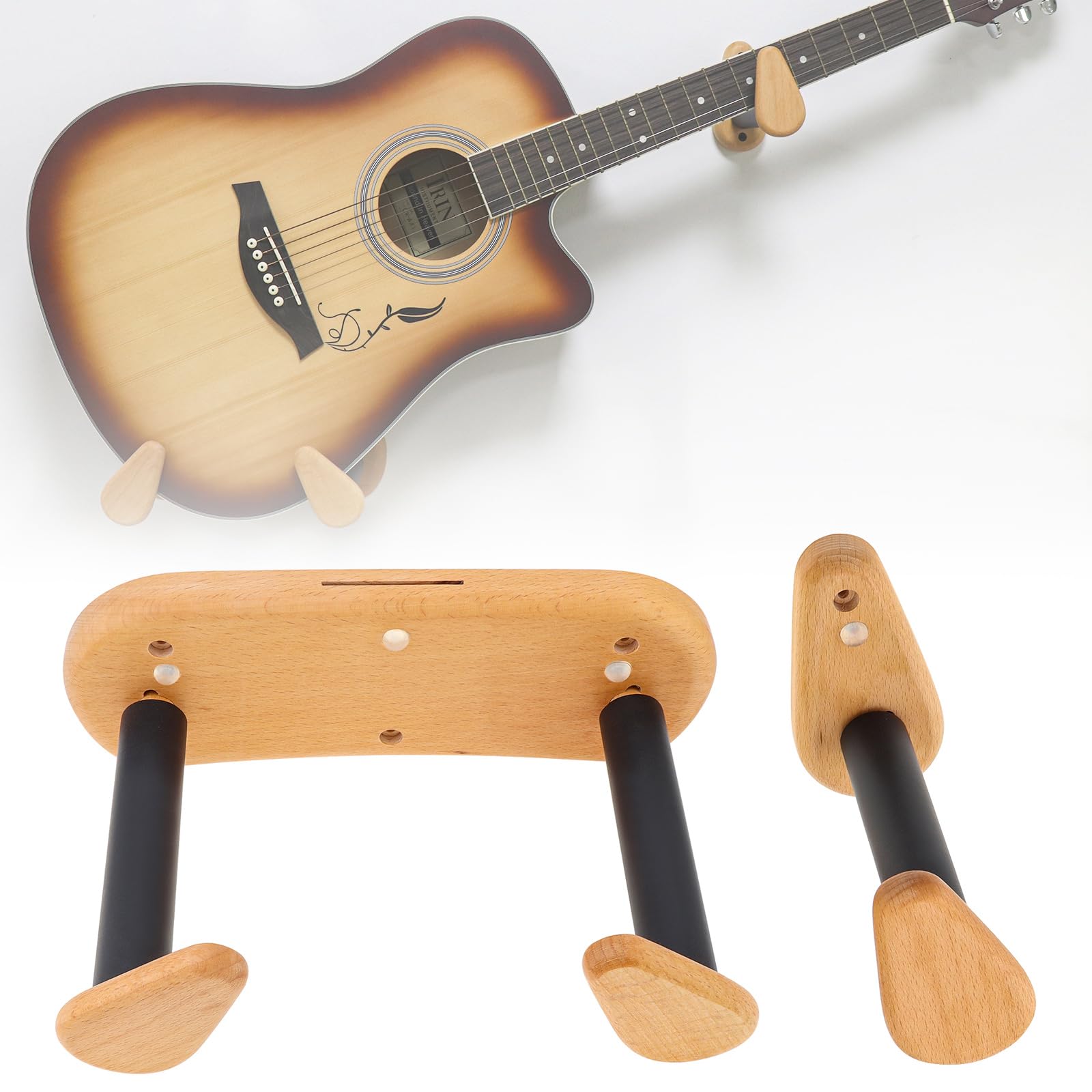 MuzcYM Guitar Hanger Wall Mount, Wood Guitar Hanger, Solid Beech Wood Split Type Guitar Hanger Hook Wall Mount Guitar Holder Bracket for Guitar/Bass/Ukulele/Violin