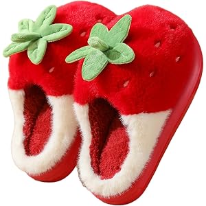 LICHENHAO Strawberry fruit slippers for both men and women at home, plush anti slip and warm slippers