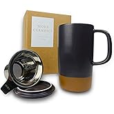 Mora Ceramics Large Tea Mug with Loose Leaf Infuser and Ceramic Lid, 18 oz, Portable, Microwave, Dishwasher Safe, Tall Coffee Cup - Rustic Matte Ceramic Glaze, Modern Herbal Tea Strainer, Nightwaves