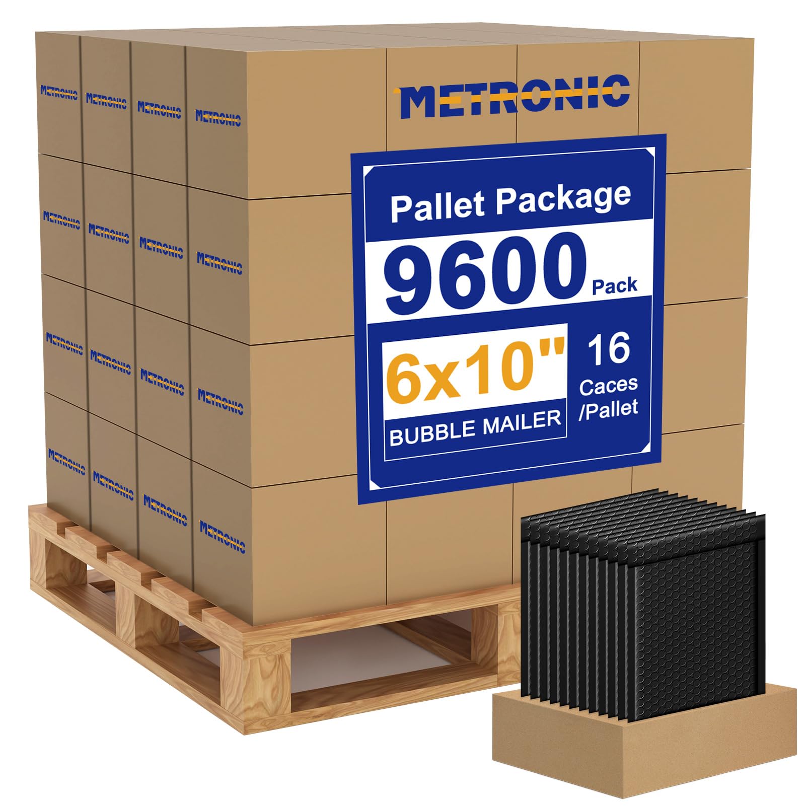 Metronic 9600 Pack Bubble Mailer 6x10 Inch Black Usable Size 6x9" Waterproof Padded Envelopes 9600PC per Pallet,Self-Seal Bubble Mailers Cushioning for Shipping,Jewelry Makeup Supplies, Packaging Bulk Image