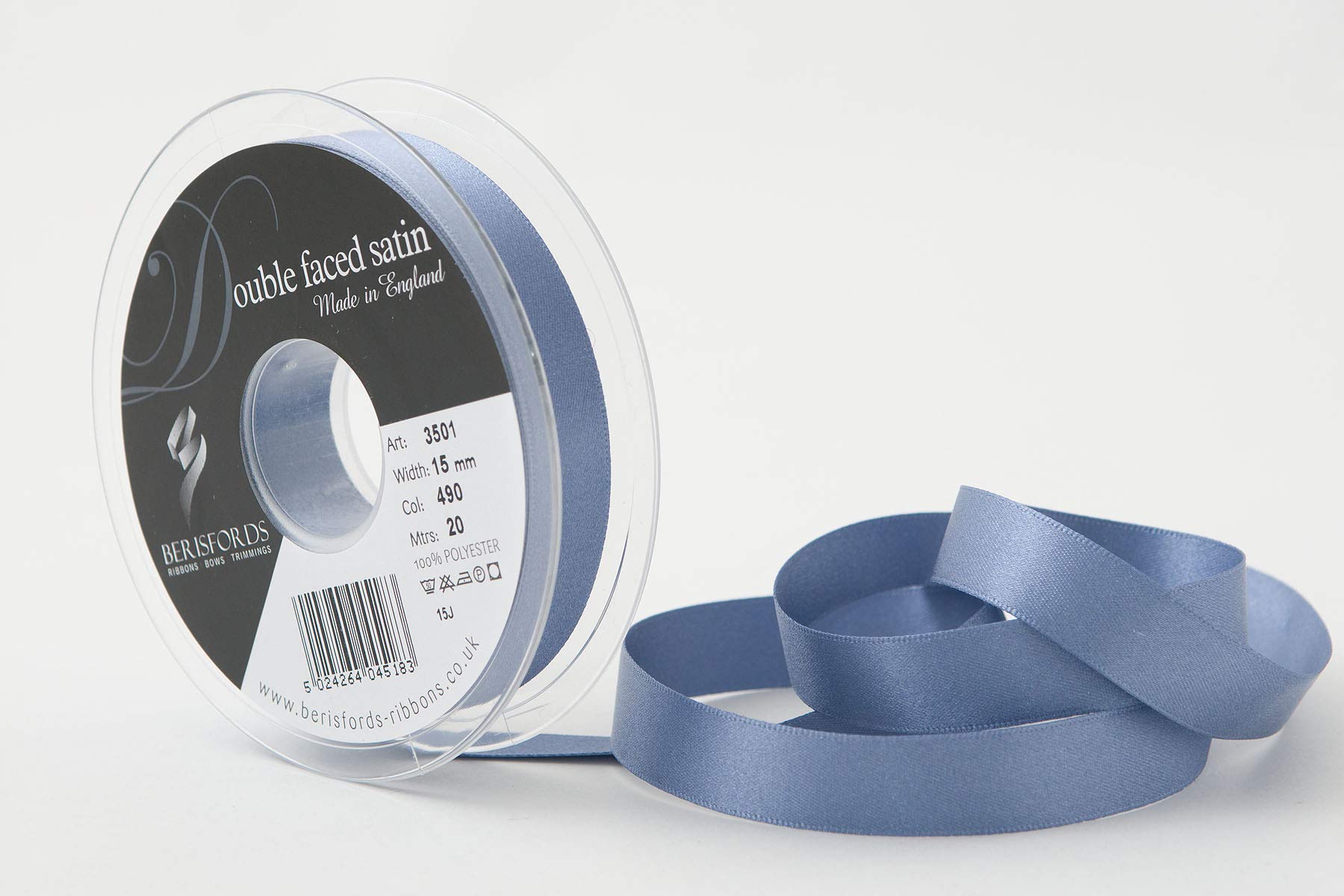 Berisfords Double FACE Poly Satin Ribbon, Moonlight, 15 mm
