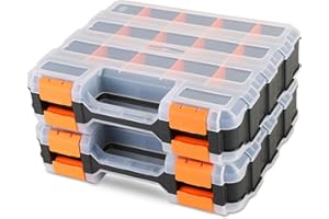 weyleity Small Parts Organizer | 2 PCS Storage Case Tools Box 34-Compartments Double Side Organizer Box with Removable Divide