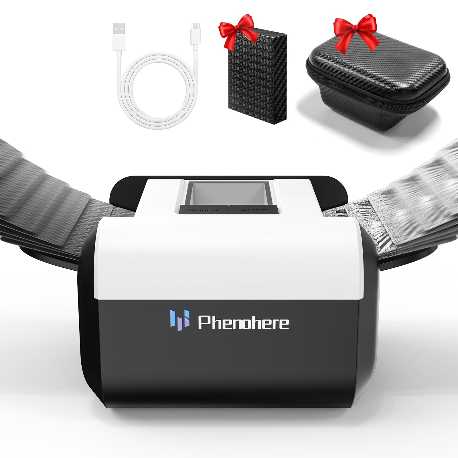 Rechargeable Automatic Card Shuffler — Dual Modes (Auto & Semi-Auto), 1–2 Deck Capacity with Leather Case & Waterproof Cards, Low-Noise Shuffle Machine for Poker, UNO, Blackjack, Skip-Bo, Phase 10