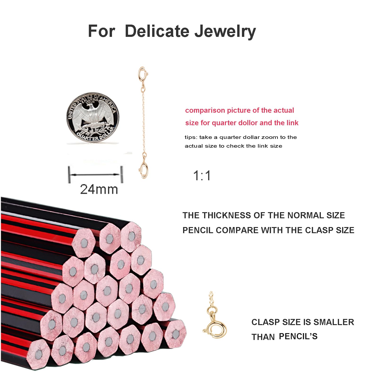 Gold Necklace Extender Chain for Women 18k Plated Sterling Silver Extension Bracelet Safety Link for Delicate Jewelry 2.3