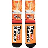 Bioworld Nissin Top Ramen Socks Men's Socks The Original Noodle Lunch Design Sublimated Adult Mid-Calf Novelty Crew Socks