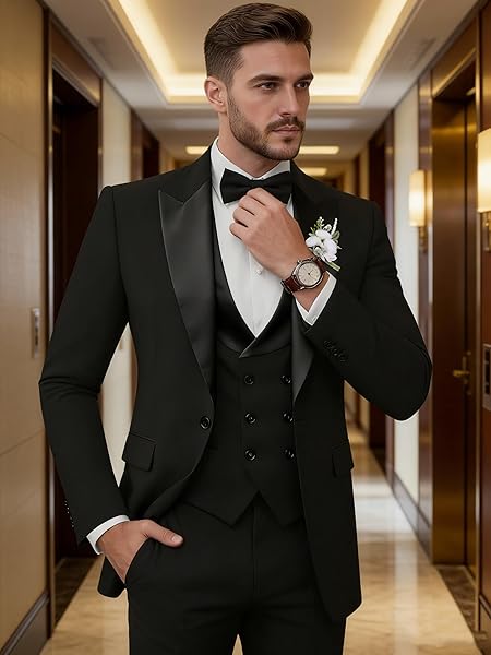 TIJOFA DARK GREEN DOUBLE BREASTED SUIT MEN 3 PIECE SLIM FIT SUIT WEDDING PROM SUITS FOR MEN FORMAL ELEGANT DARK GREEN SUITS MENS BLAZER VEST PANTS HOMECOMING DINNER PARTY TUXEDO XS