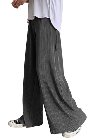 Amazon プリーツパンツ レディース ワイドパンツ 秋冬 プリーツ パンツ ウエストゴム リラックスパンツ 体型カバー ボトムス ルーズ グレー ロングパンツ 通販