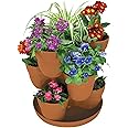 EMSCO Bloomers Stackable Flower Tower Planter – Holds up to 9 Plants – Great both Indoors and Outdoors – Terra Cotta