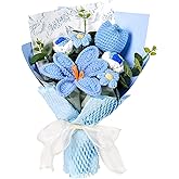 Hlenbin Knitted Flower Bouquet - Handmade Tulip Rose Daisy Crochet Flowers Bouquet for Mother's Day Father's Day Graduation Birthday Teacher Appreciation Gifts Home Decor Blue