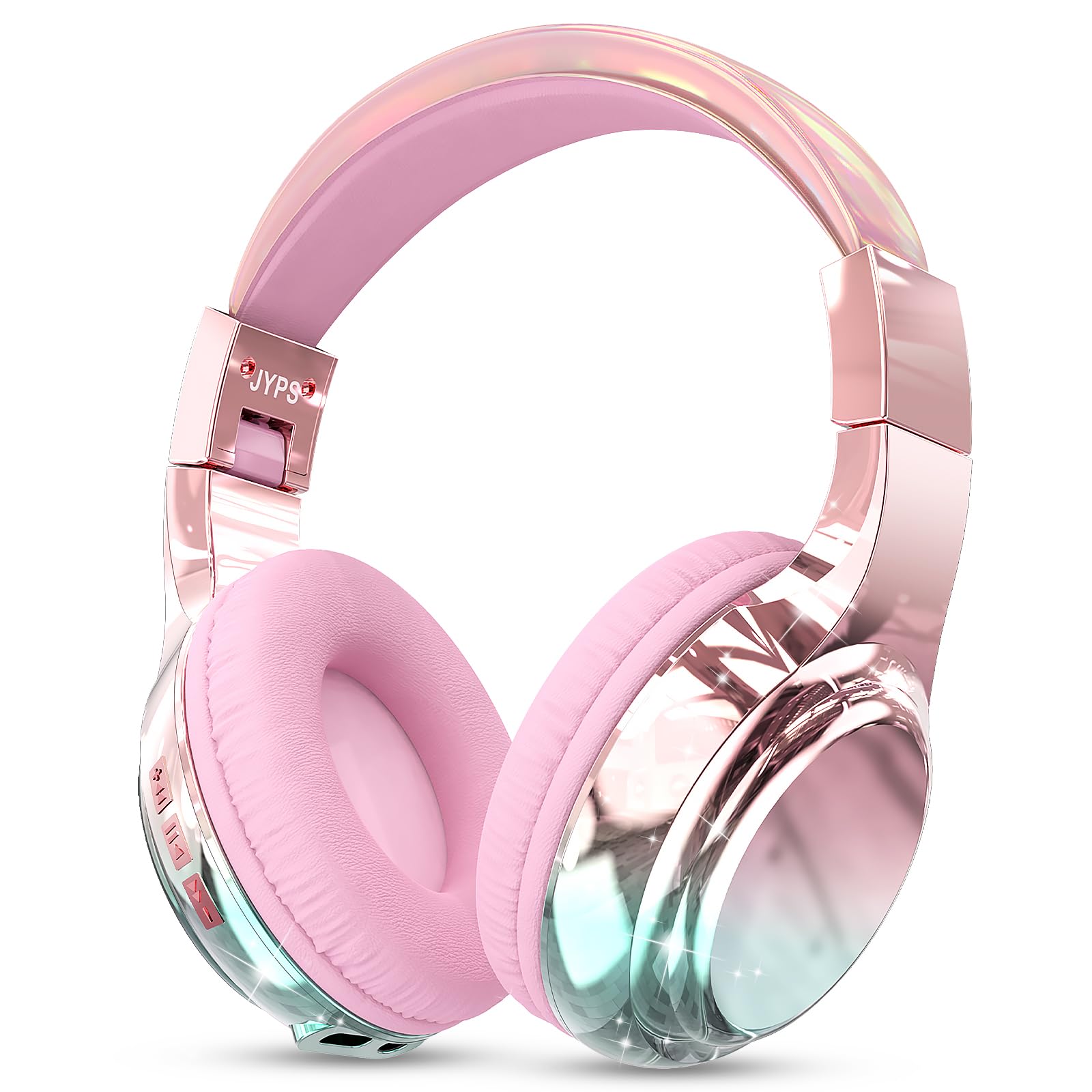 JYPS Kids Headphones Wireless,Metallic Childrens Bluetooth Headphones with Mic,Wireless & Wired Kids Headphones Over Ear for Teenage Girls,Toddler Headphone for iPad/Fire Tablet/School (pink)