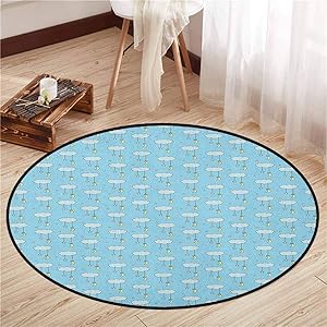 Area Round Rugs,Moon,Cartoon Style Moons and Stars Hanging from Clouds Kids Boys Design Sky Pattern,Children Crawling Bedroom Rug,4'7" Pale Blue Yellow