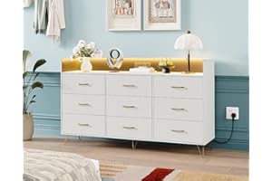 LALFPET Modern 9-Drawer Tall Dresser with APP-Controlled RGB LED Lights, Charging Station (3 Outlets/2 USB), Spacious Wooden 