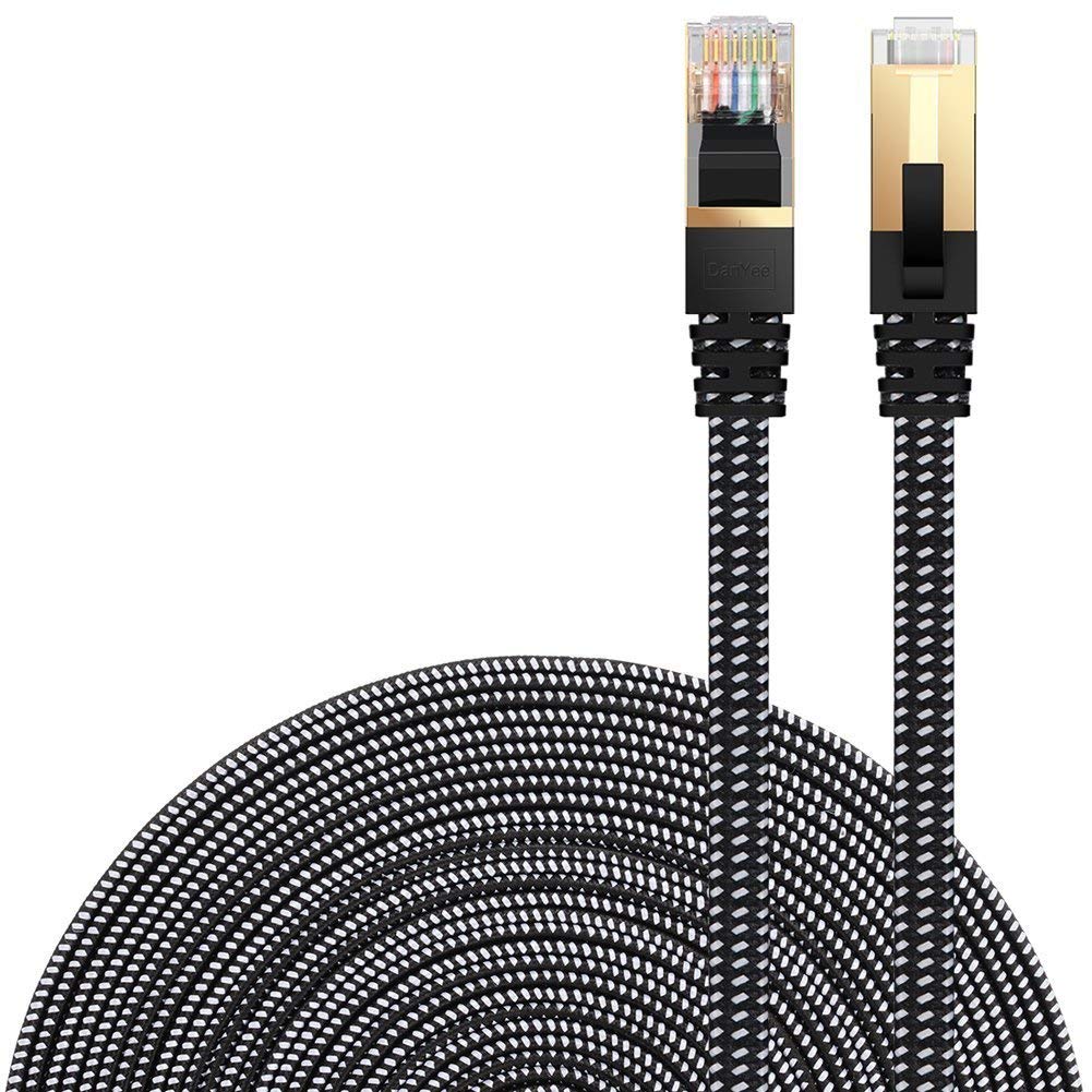 Cat 7 Ethernet Cable,Black 20M/66FT DanYee Nylon Braided CAT7 High Speed Professional Lan Cable Gold Plated Plug STP Wires CAT 7 RJ45 Internet Network Cable (Black 20M/66FT)