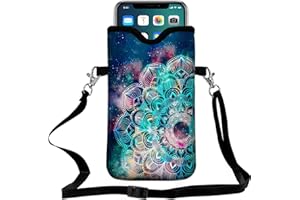 ZELANO Phone Sleeve for Men Women Neoprene Phone Bag Phone Pouch Case with Crossbody Strap/Neck Lanyard for iPhone 15/14, Samsung S24+, A54(Mandala Printed)
