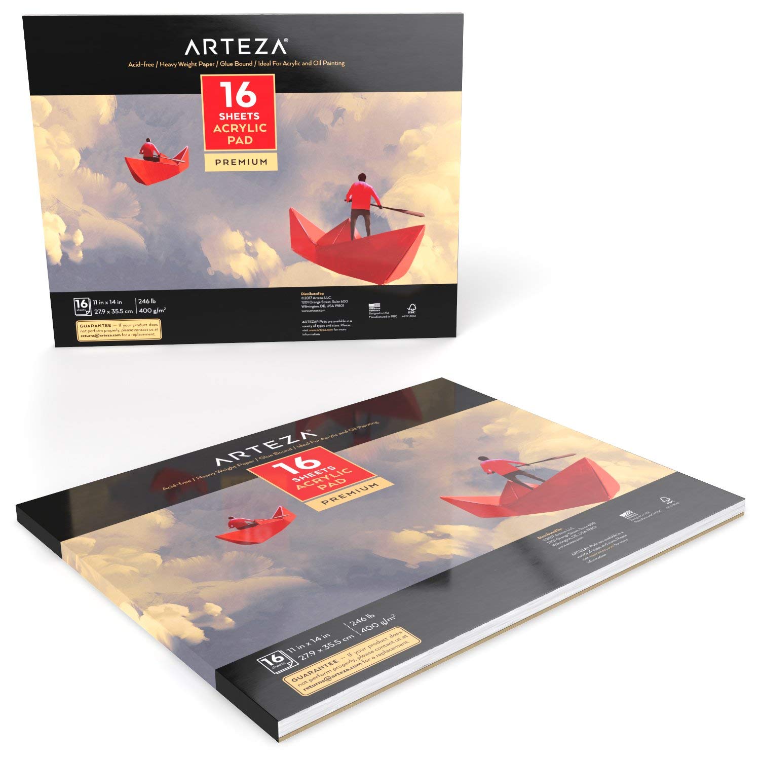 ARTEZA 11x14 Art Pad, 2-Pack with 16 Sheets Each – 246 lb Textured Paper for Acrylic, Gouache, Oil Paint & Markers, Glue-Bound for Easy Removal