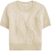 Tiko Miko Women's Furry Cropped Sweater Short Sleeve Soft Fuzzy Sweater T Shirt Loose Casual Knit Pullover