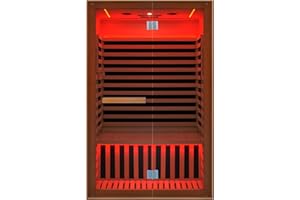 OUTEXER Far Infrared Sauna Home Sauna Spa Room for 2 Person Low-EMF Canadian Hemlock Wood 1950W Indoor Saunas with Oxygen Bar 47.2 * 35.4 * 74.8Inch