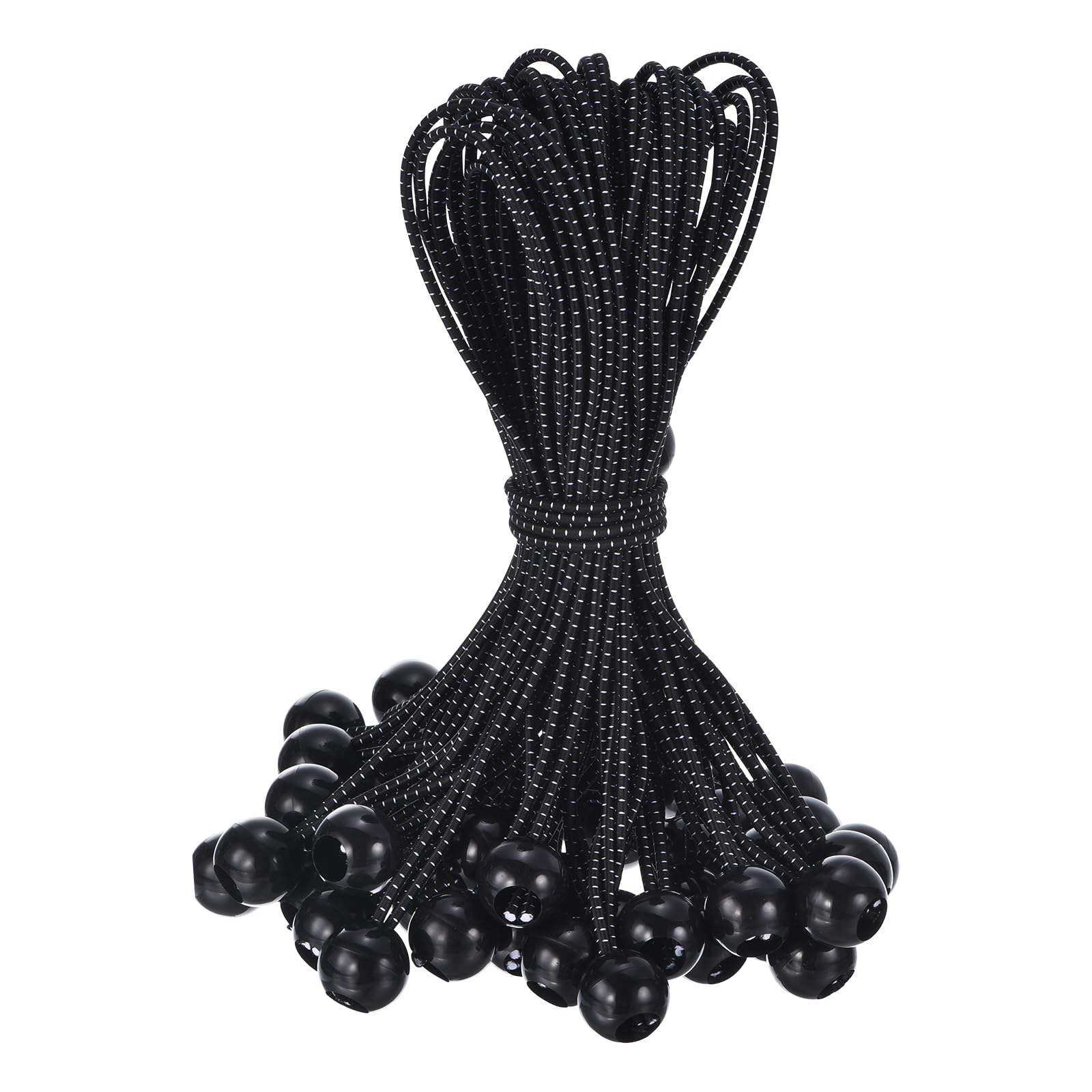 PATIKIL 12 Inch Tarp Ball Bungee Cord, 50 Pack Bungee Cords with Balls Canopy Tarp Tie Downs Cords Elastic String for Outdoor Camping Cargo Shelter Tent Poles, Black