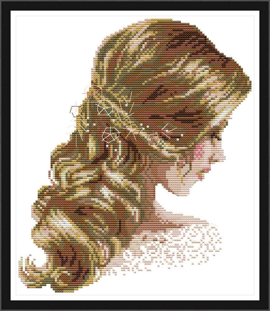 CaptainCrafts Hot New Stamped Cross Stitch Kits Preprinted Pattern and Counted White Fabric Embroidery Needlepoint Adults Kits for Home Decor Crafts Kit Beautiful Girl Hair (Counted 14CT)