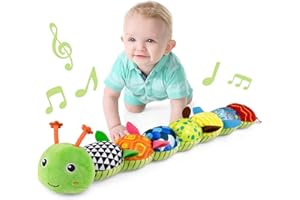 LIGHTDESIRE Baby Toys Musical Caterpillar,Infant Stuffed Animal Toy with Crinkle and Rattles,Soft Sensory Toys with Textures for Tummy Time Newborn Boys Girls 0 3 6 12 Months(Green)