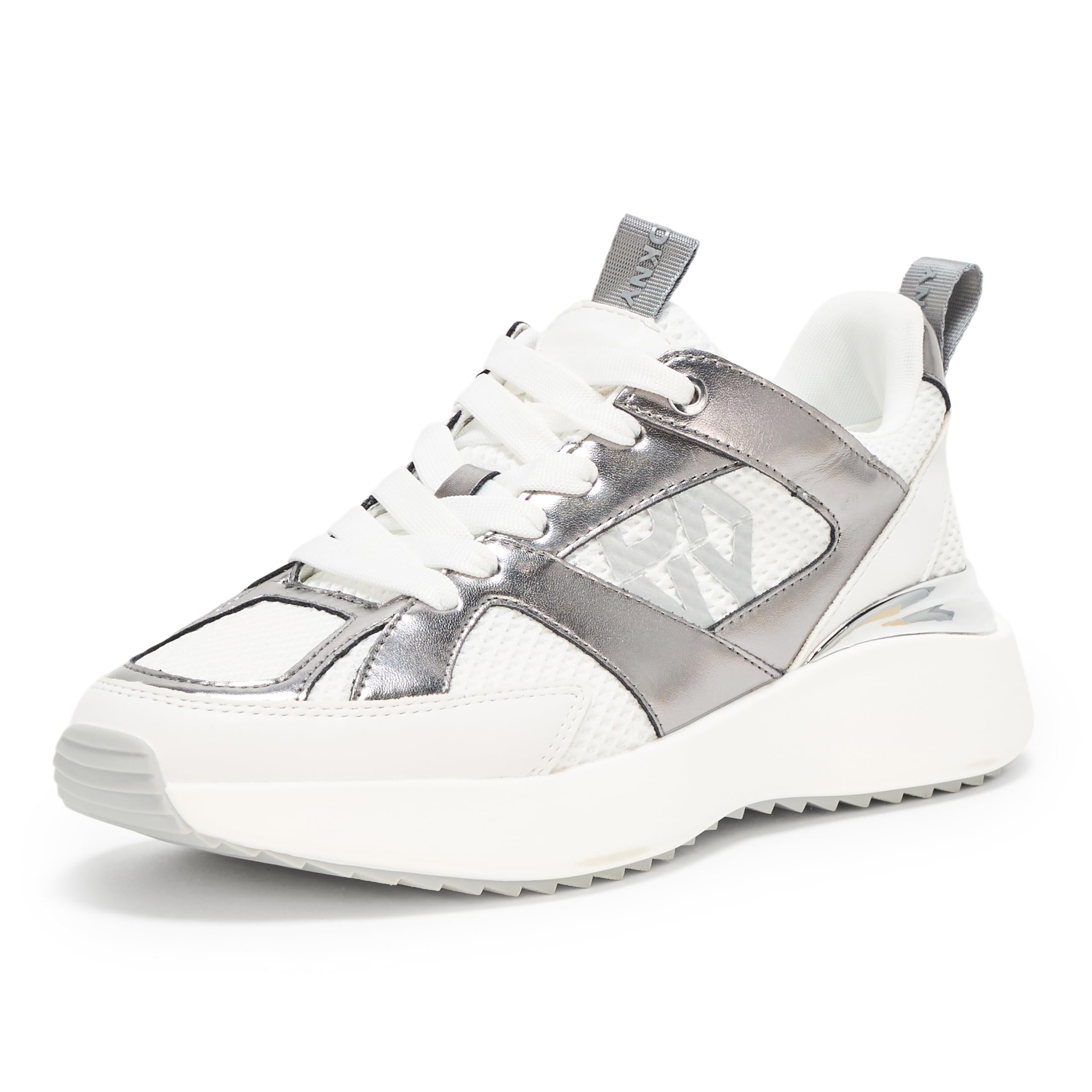 DKNY Women’s Footwear Zofi – Lace Up Sneaker,White/Nickel, 11