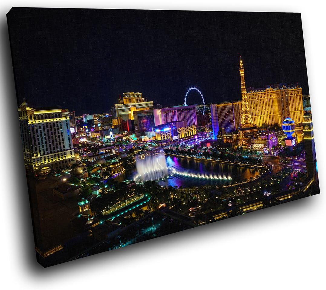 SCC948D Framed Canvas Print Colourful Wall Art Black las Vegas City