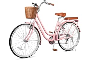 ESHENO 26 Inch Women Beach Cruiser Bike, 7 Speed Hybrid Cruiser Bike with Adjustable Seat, Beach Cruiser Commute Bike with Lightweight, Anti-Skid Tires & V-Brakes for Women