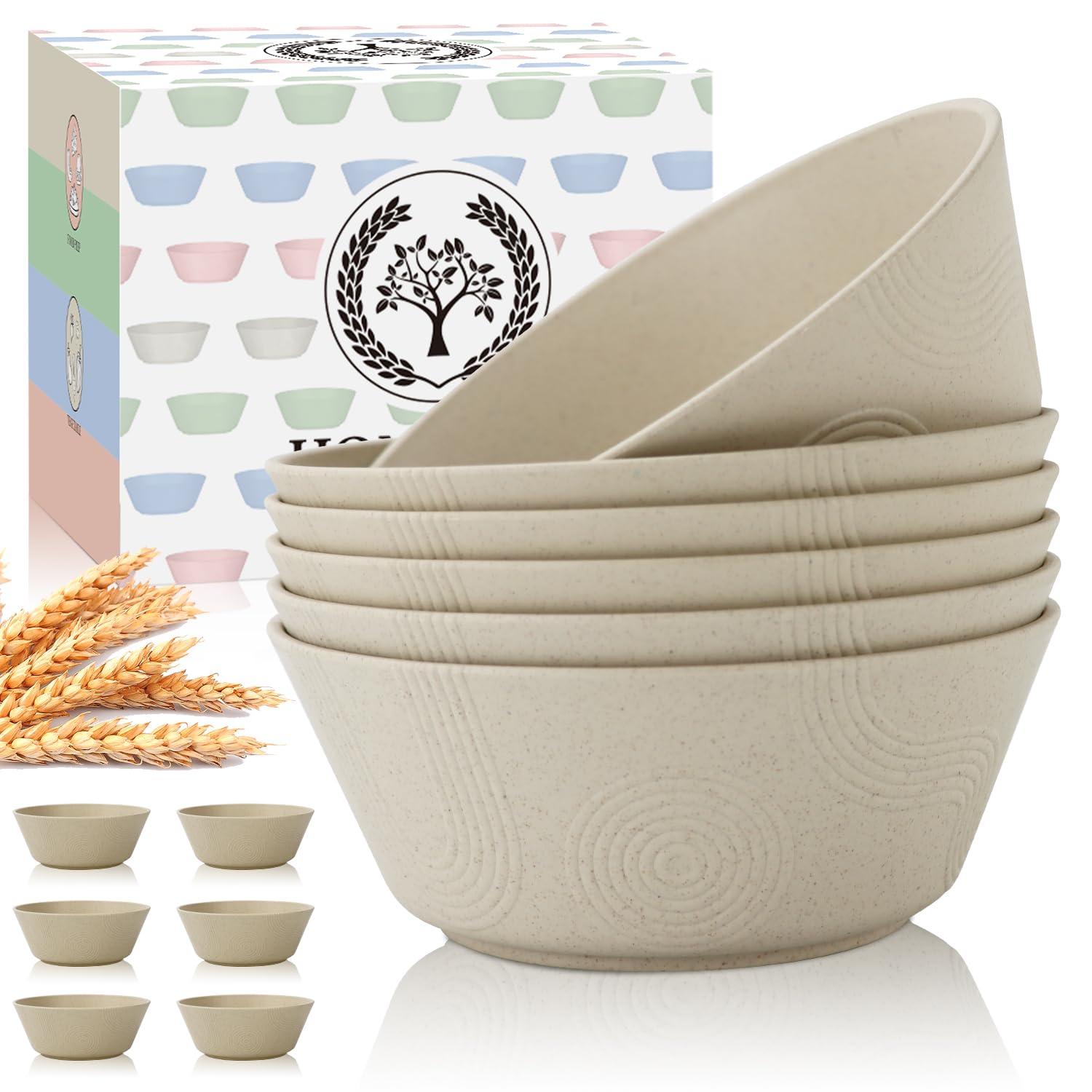 Photo 1 of Homienly Cereal Bowl - Wheat Straw Bowls 6 PCS | Microwave & Dishwasher Safe | Patented Textured for Secure Grip| Ideal for Cereal, Soup, Salad - Versatile Dining Alternative to Plastic Bowls(Beige)