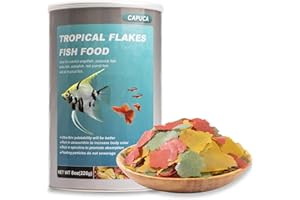 CAPUCA Ultrathin Tropical Fish Food Flakes - 8oz High Protein with Krill & Spirulina, Easy Swallow Color Enhancing & Growth for Betta Guppies Tetra Angelfish