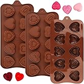 Bekecidi 3PCS Heart Silicone Molds for Chocolate, Non-Stick Baking Molds with 10 Love Designs for Candy, Cake, Jelly, Gummy, Ice Cubes & Soap Making - Valentine's Day Baking Supplies