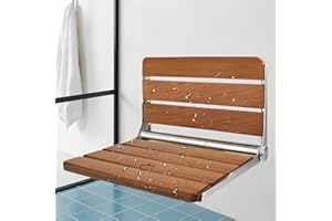 Flngr Folding Teak Shower Seat, Wall Mounted, Fold Down, Foldable, Golden, Rectangular, Home Care, Inside Shower, 400 lbs Cap