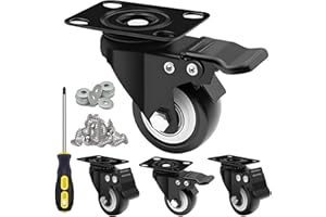 MSH&HCE 2 Inch Heavy Duty Locking Caster Wheels with Brake - 360° Swivel, 600lb Capacity - Quiet Casters for Furniture, Tables, Workbenches- Includes Screws, washers & Screwdriver(Set of 4)