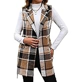 IDEALSANXUN Womens Double Breasted Plaid Vest Tops Fall Winter Sleeveless Blazer Jackets