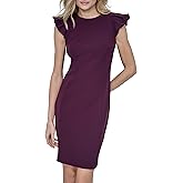 DKNY Women's Short Bubble Sleeve Jewel Neck Exposed Zipper Mini Dress