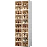ANTBOX Shoe Organizer Storage Box, Portable Folding Shoe Rack For Closet With Magnetic Clear Door,Large Sneaker Cabinet Bins