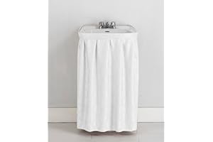 Castle Selection Fabric Sink Skirt Intersecting Leaves Pattern, Self Adhesive Water Repellent Vanity Cover (White)